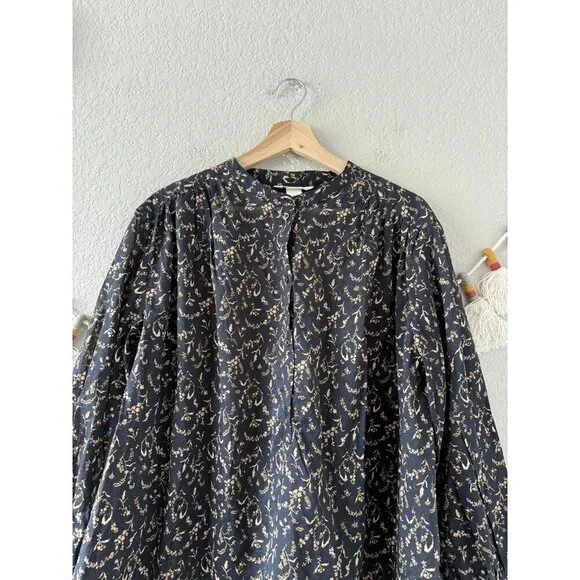 H&M 100% Cotton Floral Poplin Button Front Oversized Top Fairy Coquette Boho L - Picture 5 of 9